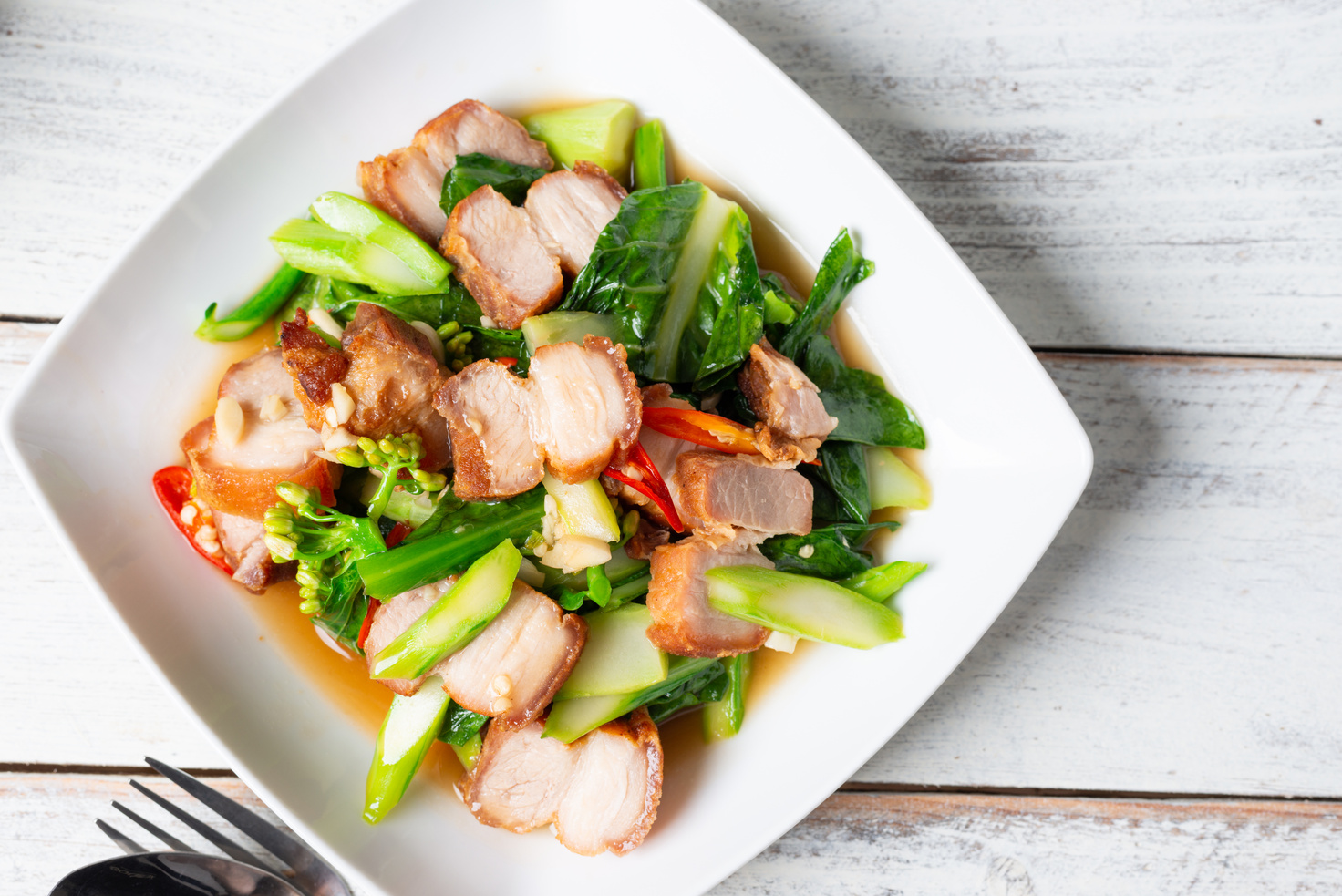 Crispy Pork Belly Stir Fry With Chinese Kale