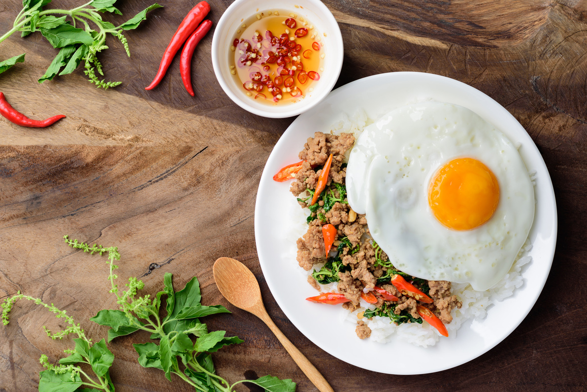 Thai food, stir-fried holy basil with minced pork