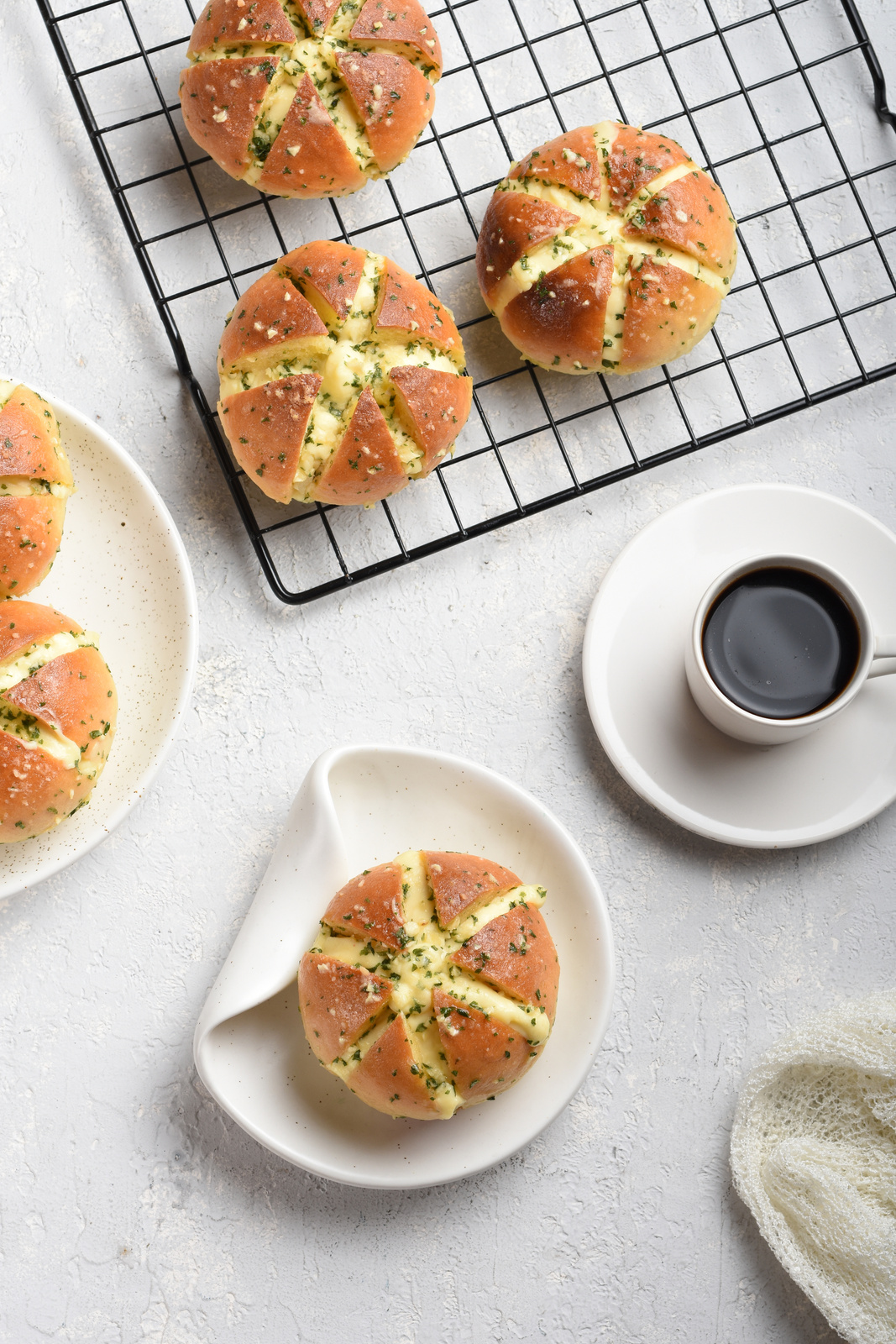 Korean cream cheese garlic bread. Bread filled with cream cheese poured with garlic and butter sauce.